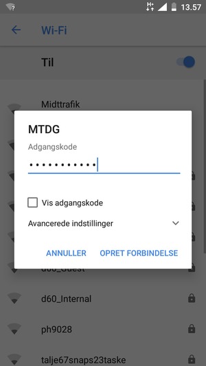 Indtast Wi-Fi adgangskoden og vælg OPRET FORBINDELSE