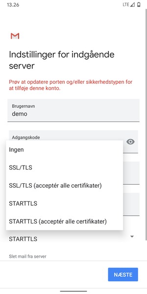 Vælg Ingen og NÆSTE