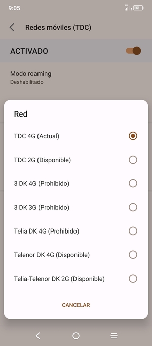 Seleccione un operador de red de la lista