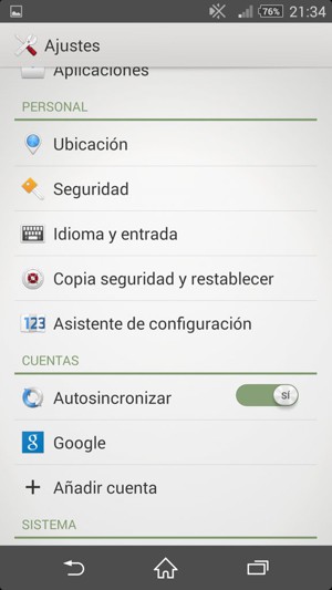 Desplácese y seleccione Copia de seguridad y restablecer