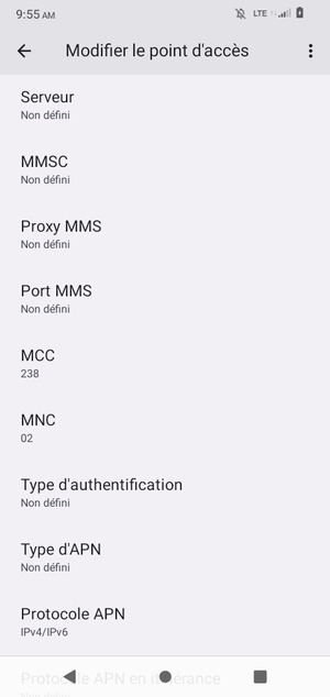 Faites défiler vers le bas et saisissez les informations MMS