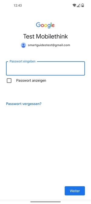 Geben Sie Ihre Passwort ein und wählen Sie Weiter