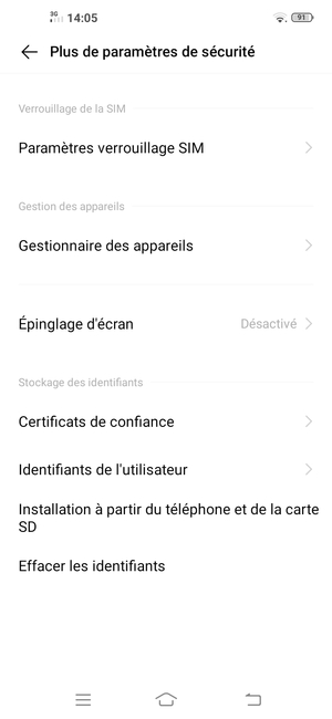 Sélectionnez Paramètres verrouillage SIM