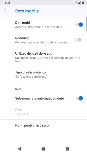 Seleziona Nomi punti di accesso