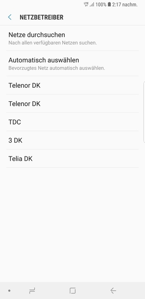 Wählen Sie einen Netzbetreiber von der Liste