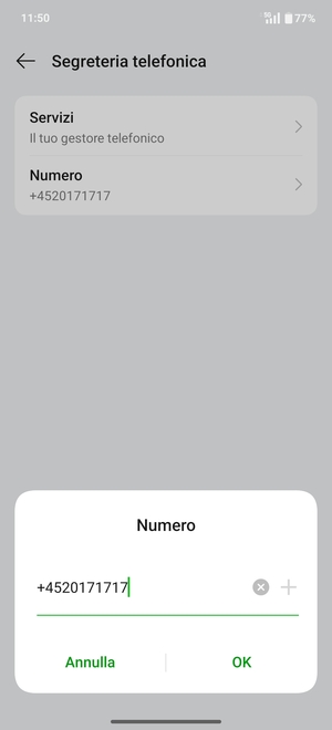 Inserisci Numero segreteria e seleziona OK