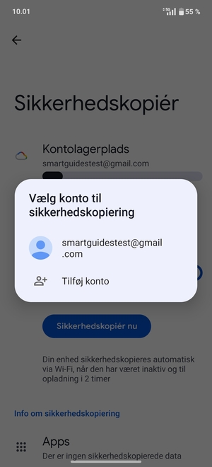 Vælg din sikkerhedskopi-konto