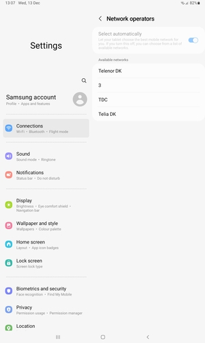 Select a network operator from the list