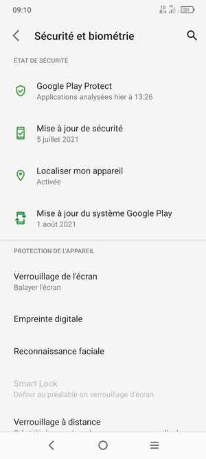 Pour activer votre verrouillage d'écran, retournez au menu Sécurité et appuyez sur Verrouillage de l'écran