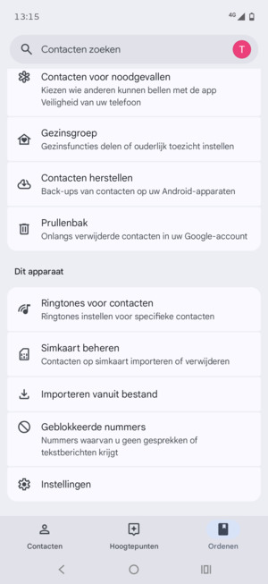Scroll naar en selecteer Simkaart beheren