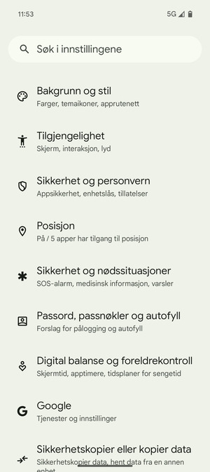 Bla til og velg Passord og kontoer