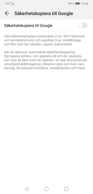 Aktivera Säkerhetskopiera till Google