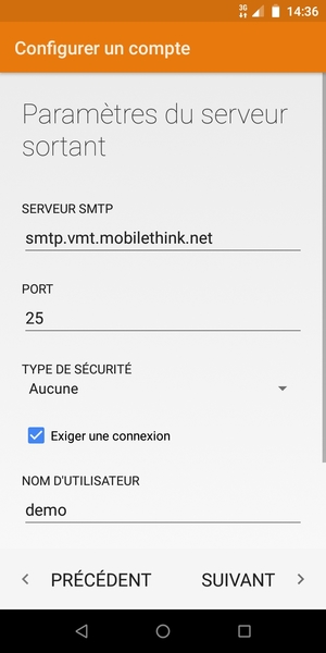 Saisissez l'adresse du serveur sortant