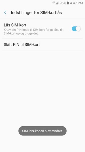 Din SIM PIN-kode er nu ændret