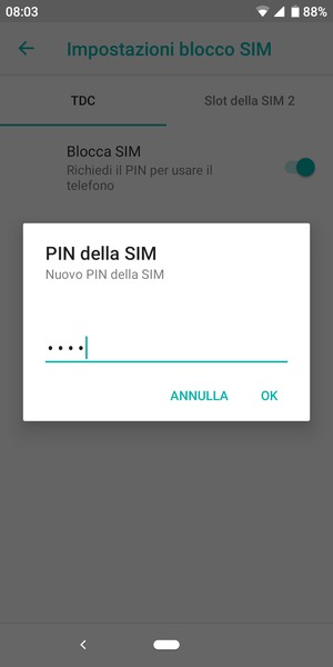 Inserisci Nuovo PIN della SIM e seleziona OK