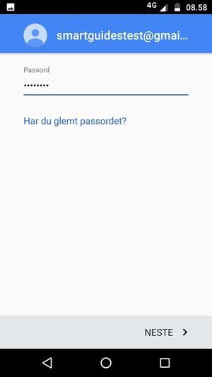 Skriv inn passord og velg NESTE
