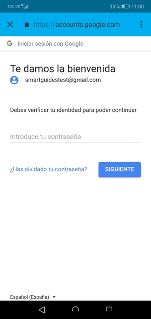 Introduzca su contraseña de Gmail y seleccione SIGUIENTE