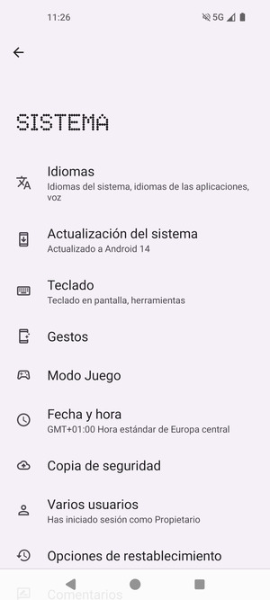 Seleccione Actualización del Sistema