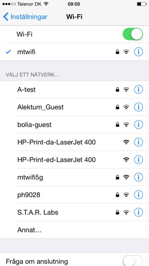 Du är nu ansluten till Wi-Fi nätverket