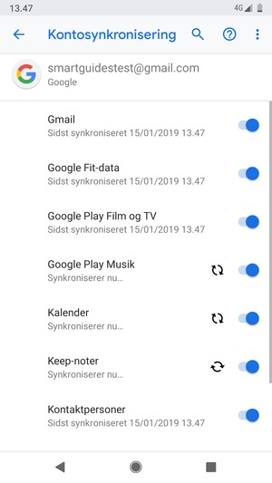 Dine oplysninger vil blive synkroniseret