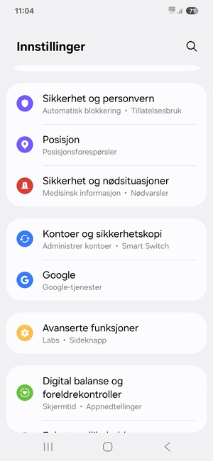 Bla til og velg Kontoer og sikkerhetskopi