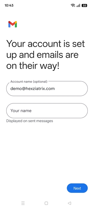 Give your account a name and enter your name. Select Next