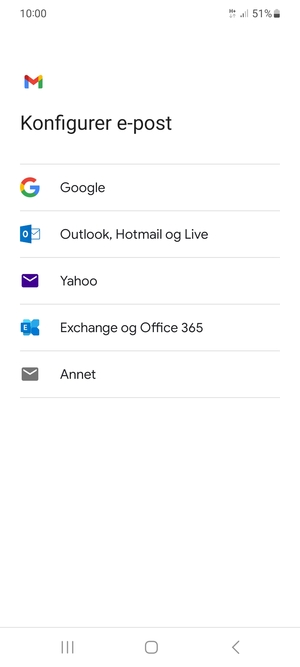 Velg Exchange og Office 365