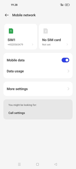 Select SIM1 or SIM2