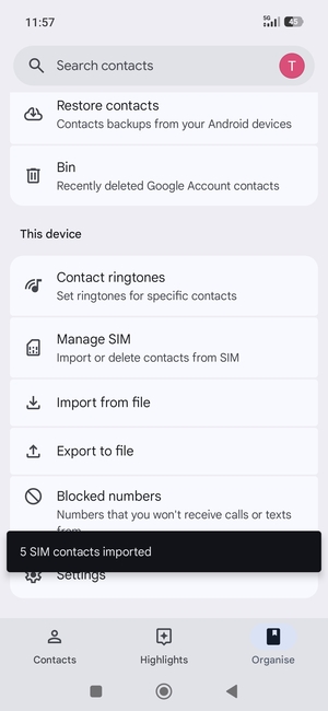 Your contacts will be saved to your Google account and saved to your phone the next time Google is synced.