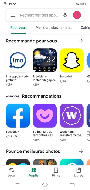 Sélectionnez la barre de Recherche