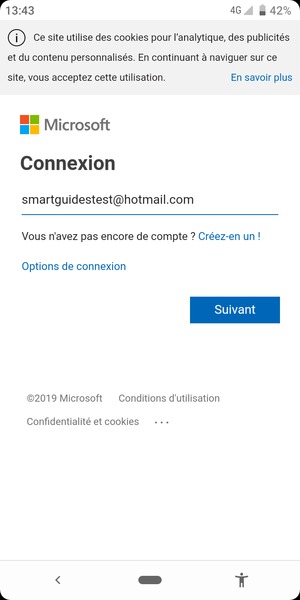 Saisissez votre adresse e-mail et sélectionnez Suivant