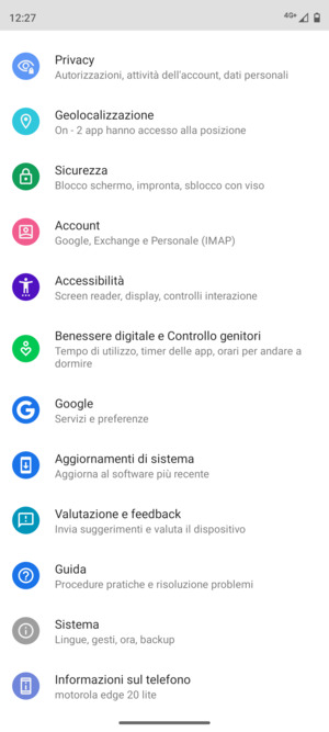 Scorri e seleziona Account