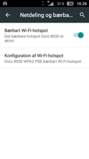 Din telefon er nu sat op til brug som modem