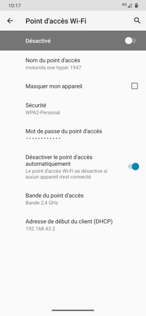Sélectionnez Mot de passe du point d'accès