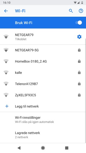 Du er nå koblet til Wi-Fi-nettverket