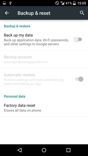 Turn on Back up my data