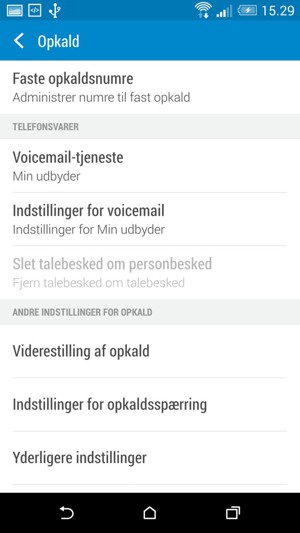 Vælg Indstillinger for voicemail