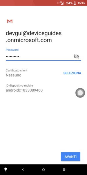 Inserisci la tua password e seleziona AVANTI