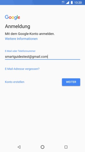 Geben Sie Ihre Gmail Adresse ein und wählen Sie WEITER