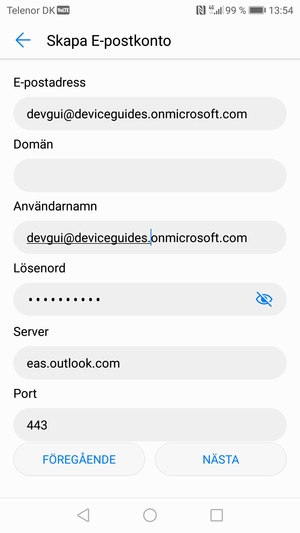 Ange Exchange serveradress och välj NÄSTA