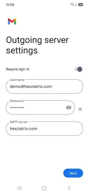Enter Outgoing server address and select Next