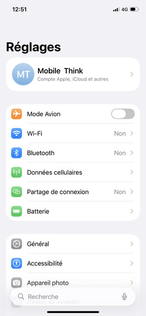 Retournez au menu Réglages  et sélectionnez Batterie