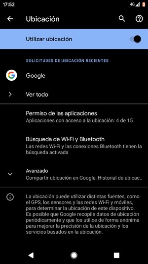 Desactive Utilizar ubicación