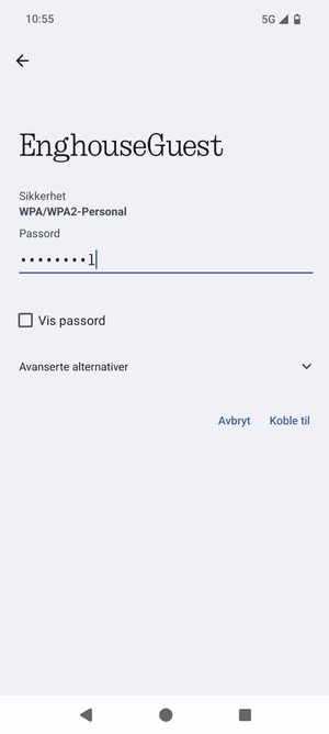 Skriv inn Wi-Fi-passord og velg Koble til