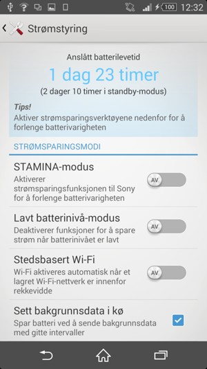 Slå på STAMINA-modus
