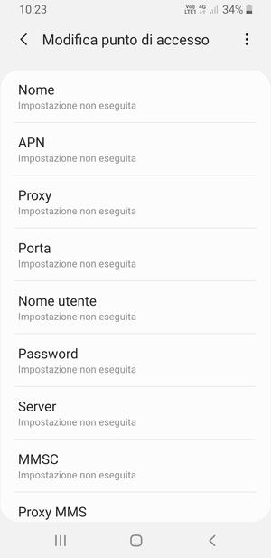 Inserisci le informazioni di Internet