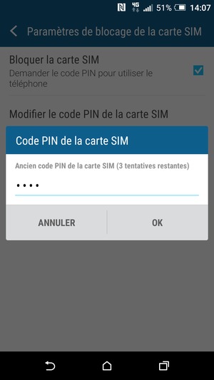 Saisissez votre Ancien code PIN de la carte SIM et sélectionnez OK