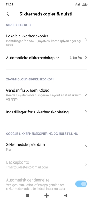 Vælg Sikkerhedskopiér data