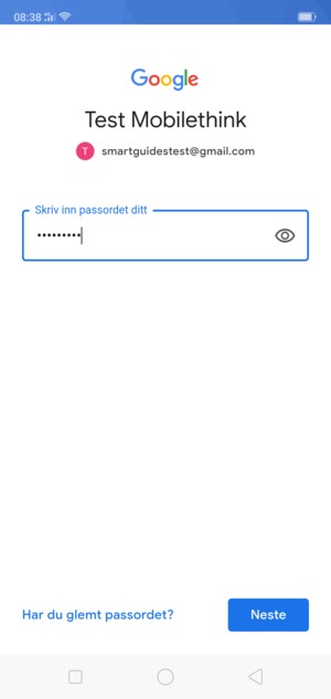 Skriv inn passord og velg Neste