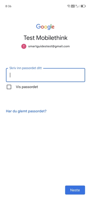 Skriv inn Gmail passord og velg Neste